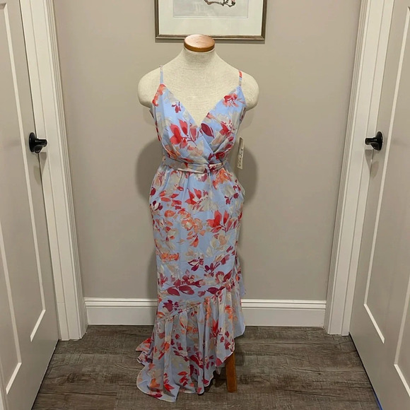 NWT!! Eliza J. - Women's V-Neck Floral Ruffle Hem Maxi Dress - Pink/Blue - 8 - Picture 5 of 11